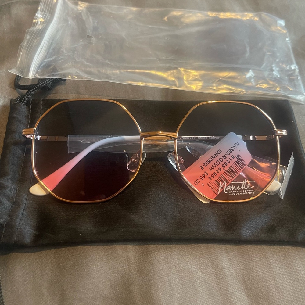 Nanette Lepore Rose Gold Geometric Sunglasses Red White Blue NN390-RGDWH